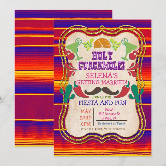 Invitación a Despedida de Soltera Fiesta Mexicana (Anverso / Reverso)