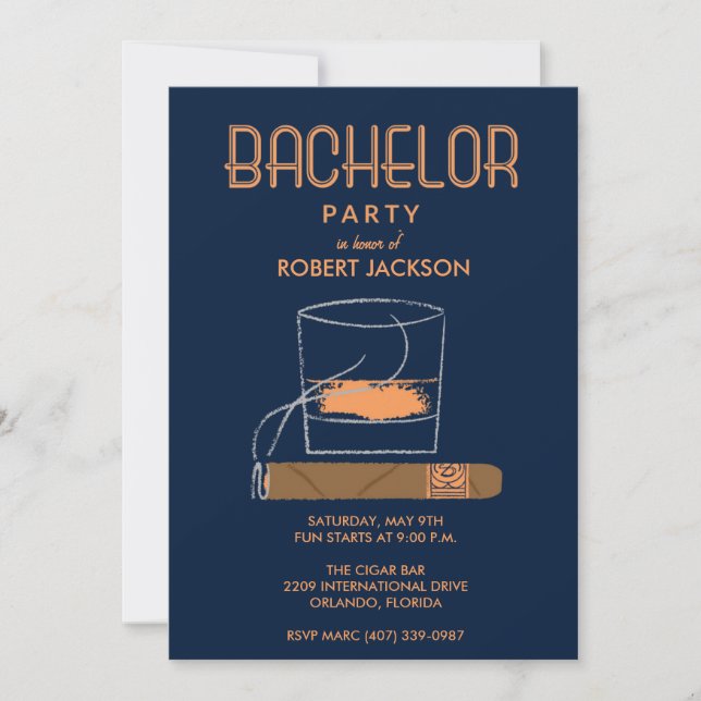 Invitación a Despedida de Soltero con Cigarro y Wh (Anverso)