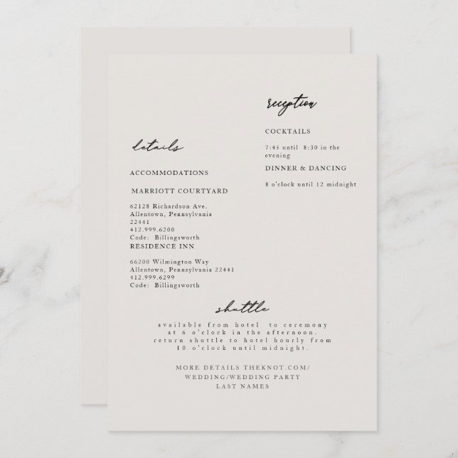 Invitación a detalle de Boda beige moderno simple (Anverso / Reverso)