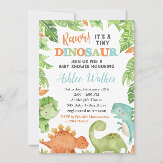 Invitación a Dino Baby Invite a Dinosaur Baby Show (Anverso)
