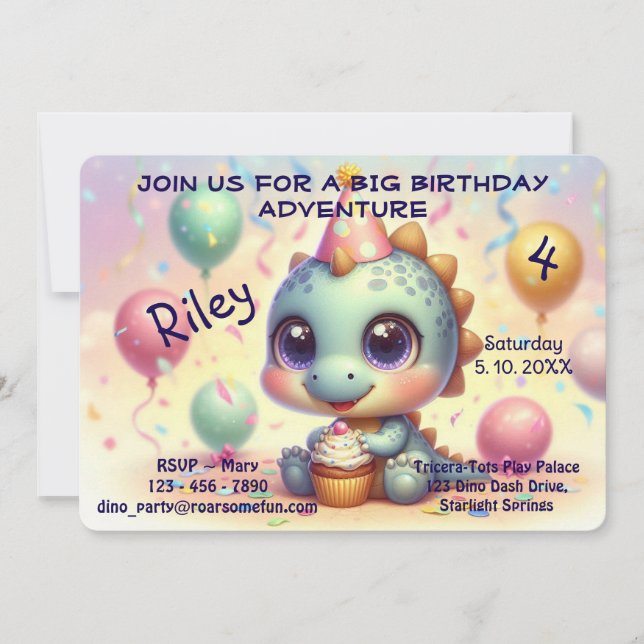Invitación a Dino Delight Birthday (Anverso)