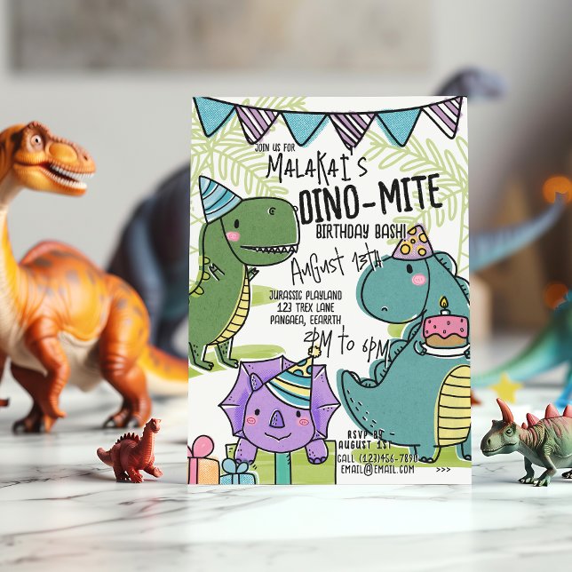 Invitación a dinosaurio de fiesta de cumpleaños de (Front)
