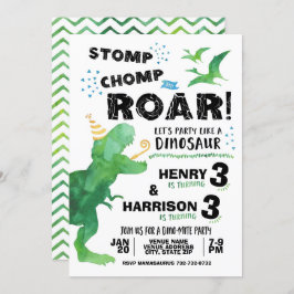 Invitación a dinosaurios para dos cumpleaños