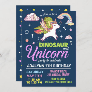 Invitación a dinosaurios y unicornio - SIBLING INV