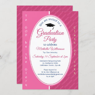 Invitación A DIOS SEA LA GLORIA Personalizado Graduación Rosa