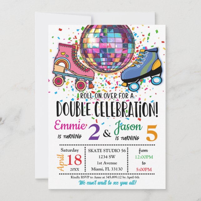 Invitación a disco de Roller de Doble Celebración (Anverso)