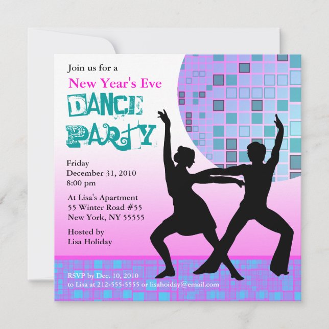 Invitación a discoteca rosada a fiesta de baile de (Anverso)