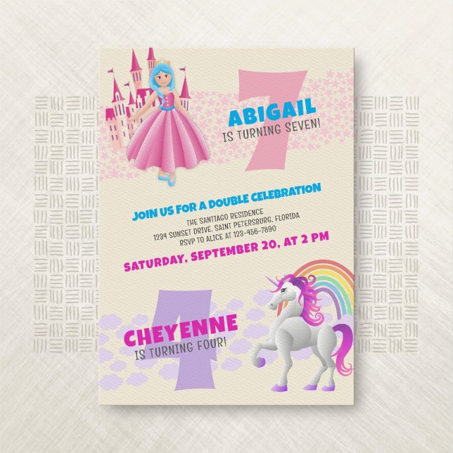 Invitación a doble cumpleaños conjunta de Princess (Subido por el creador)