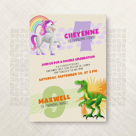Invitación a doble cumpleaños de la unión de dinos