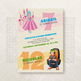 Invitación a doble cumpleaños de Princess Gamer Jo