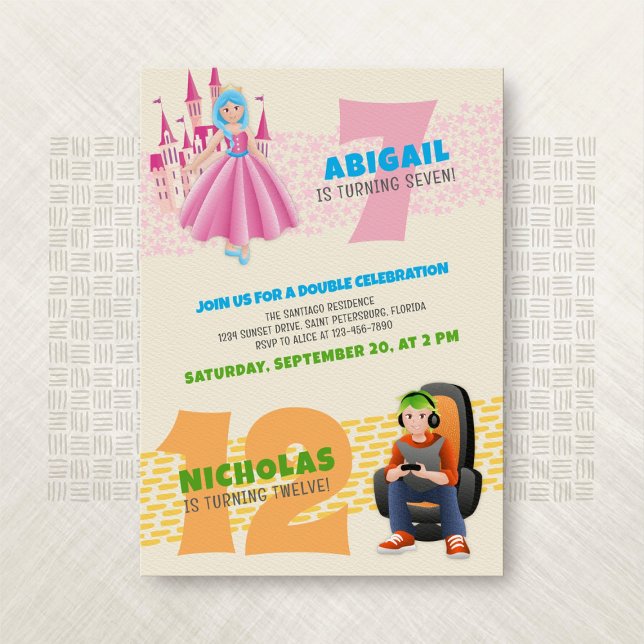 Invitación a doble cumpleaños de Princess Gamer Jo (Subido por el creador)