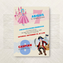 Invitación a doble cumpleaños de Princess Pirate J