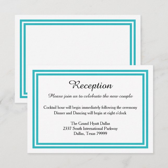 Invitación a doble trazo-recepción Verde azulada (Anverso / Reverso)