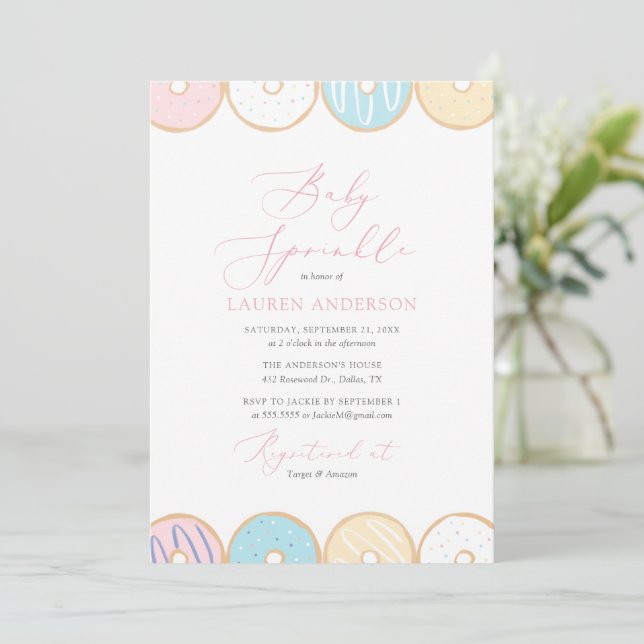 Invitación a donut Baby Sprinkle (Anverso de pie)