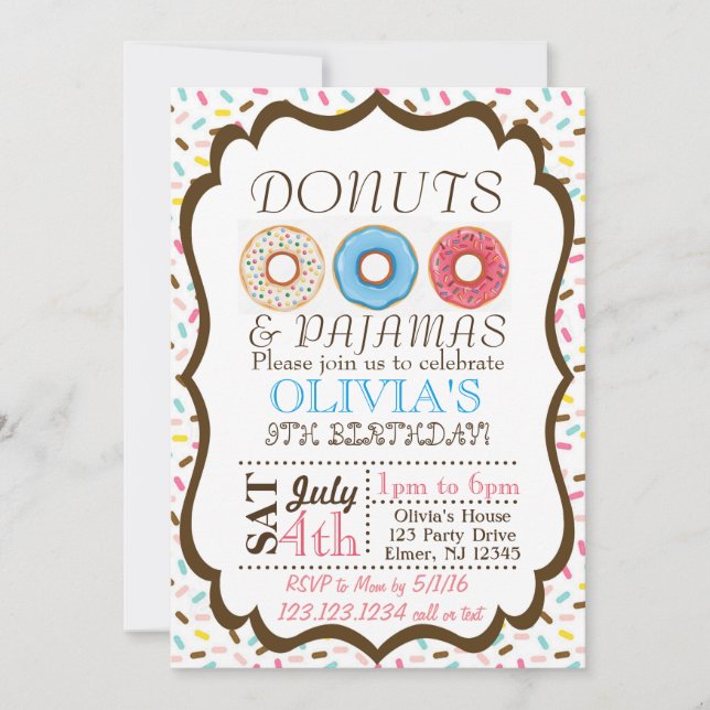 Invitación a Donut y Pajamas (Anverso)