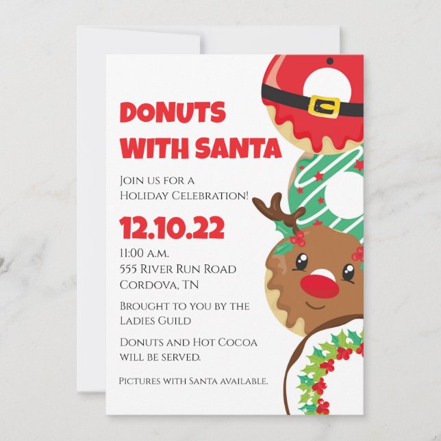 Invitación a donuts con Navidades de Santa (Anverso)