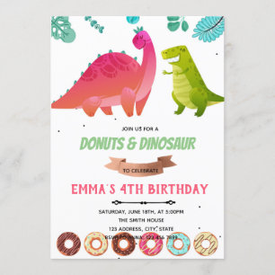 Invitación a donuts de dinosaurios Chicas