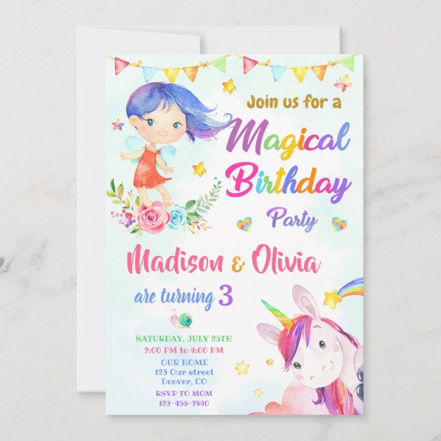 Invitación a dos chicas por cumpleaños de Fairy y  (Anverso)