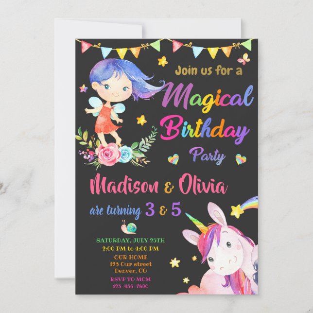 Invitación a dos chicas por cumpleaños de Fairy y  (Anverso)