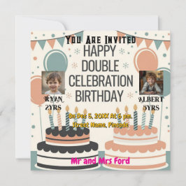 Invitación a dos pasteles de cumpleaños doble pers