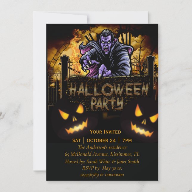 Invitación a Drácula de la fiesta de Halloween (Anverso)