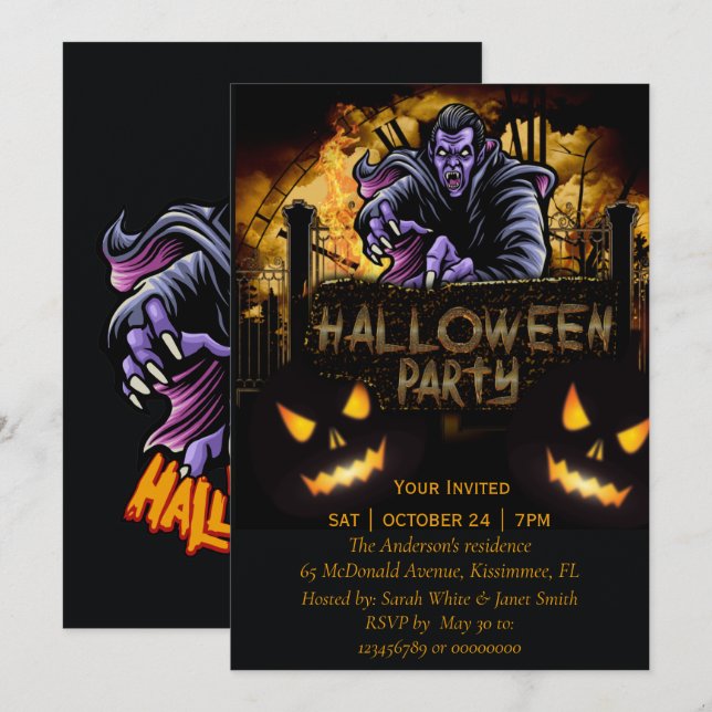 Invitación a Drácula de la fiesta de Halloween (Anverso / Reverso)