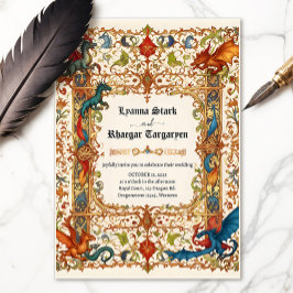 Invitación a dragón medieval, manuscrito antiguo