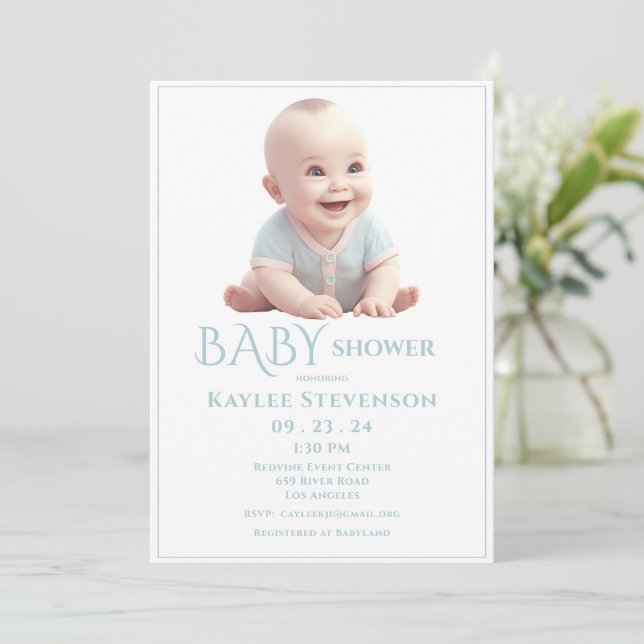 Invitación a ducha Blue Baby Boy (Anverso de pie)