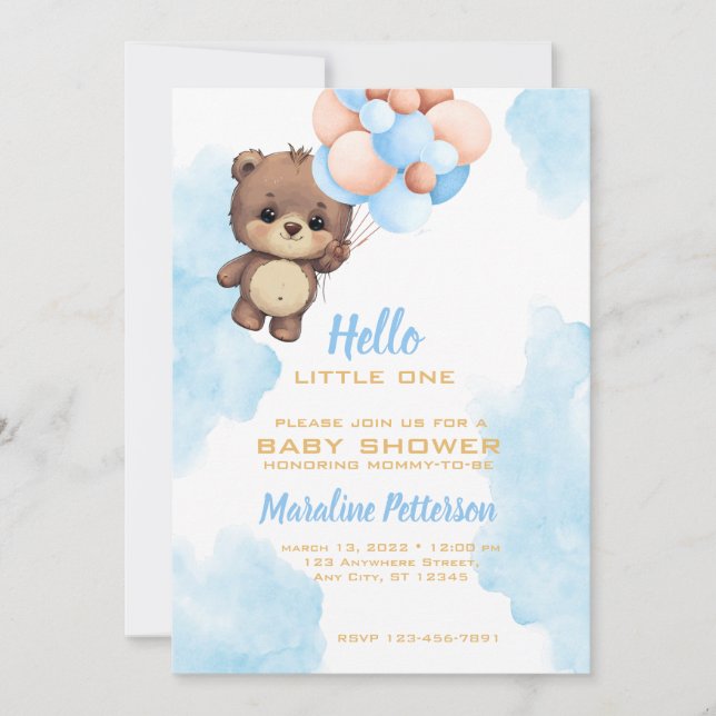 Invitación a ducha Blue Baby Boy (Anverso)
