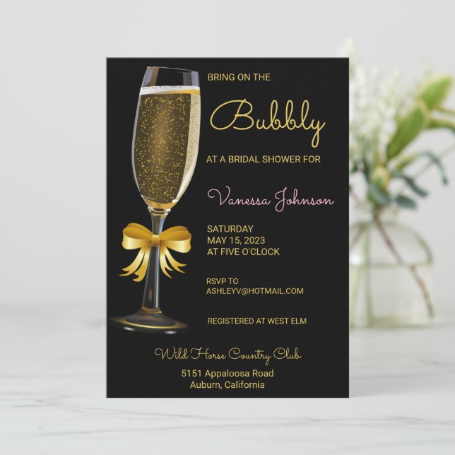 Invitación a ducha con burbujas de oro (Anverso de pie)