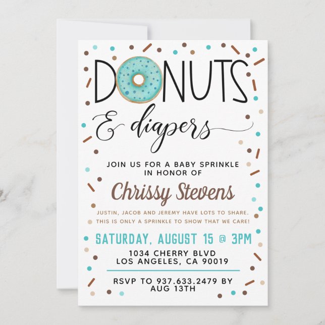 Invitación a ducha con chorro de agua de donut de  (Anverso)
