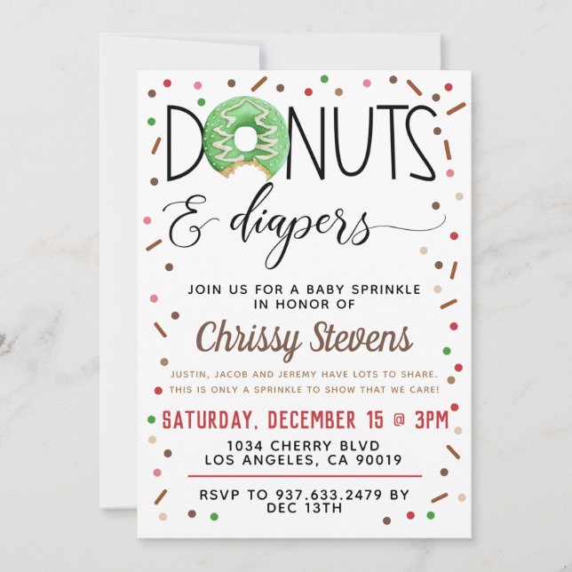 Invitación a ducha con chorro de agua de donut de  (Anverso)