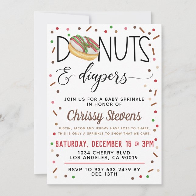 Invitación a ducha con chorro de agua de donut de  (Anverso)