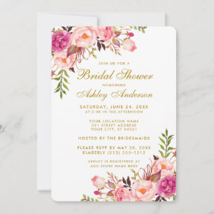Invitación a ducha con flores de oro rosadas de Ru