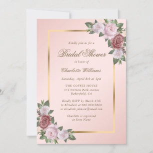 Invitación a ducha con flores de oro rosadas de Ru