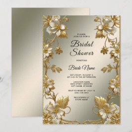 Invitación a ducha con ornato de oro blanco floral