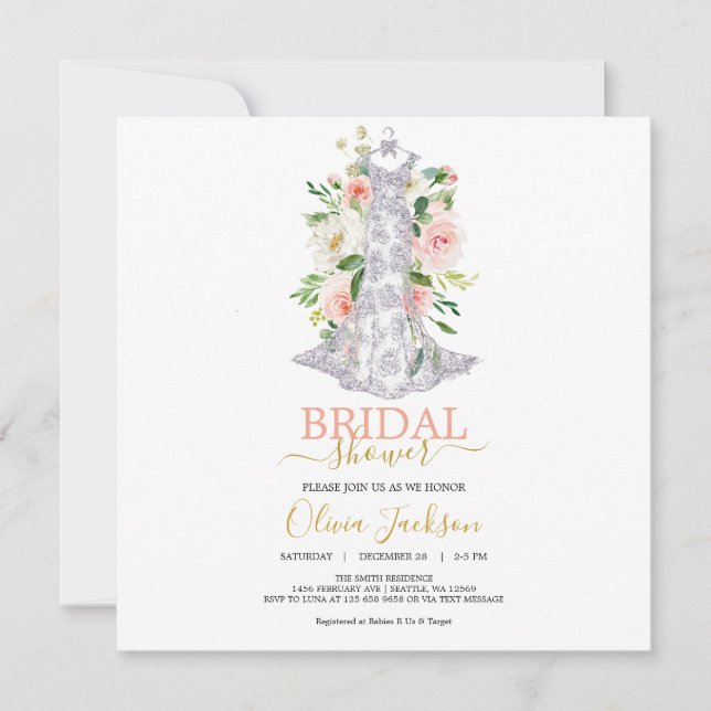 Invitación a ducha con ropa de boda (Anverso)