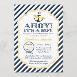 Invitación a ducha con tira náutica para bebé