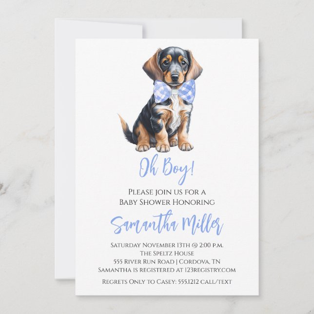 Invitación a ducha Dachshund Baby Boy (Anverso)