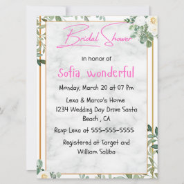 Invitación a ducha de agua con marco floral con co