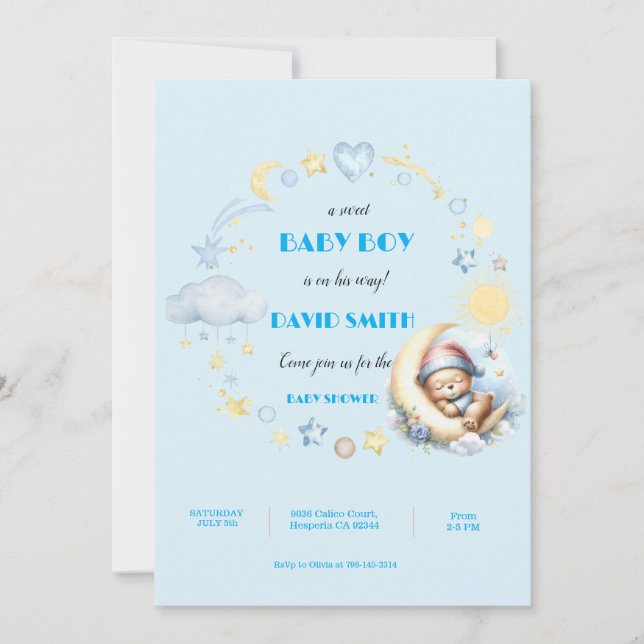 Invitación a ducha de Baby Boy Adorable (Anverso)