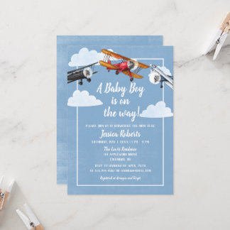 Invitación a ducha de bebé Aventura para avión