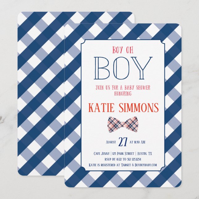 Invitación a ducha de bebé Bow Tie Baby Pod Rojo (Anverso / Reverso)