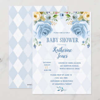 Invitación a ducha de bebé con diamantes de color 