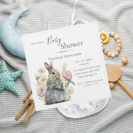 Invitación a ducha de bebé con flores de conejo co