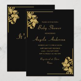 Invitación a ducha de bebé con marco Golden Flral