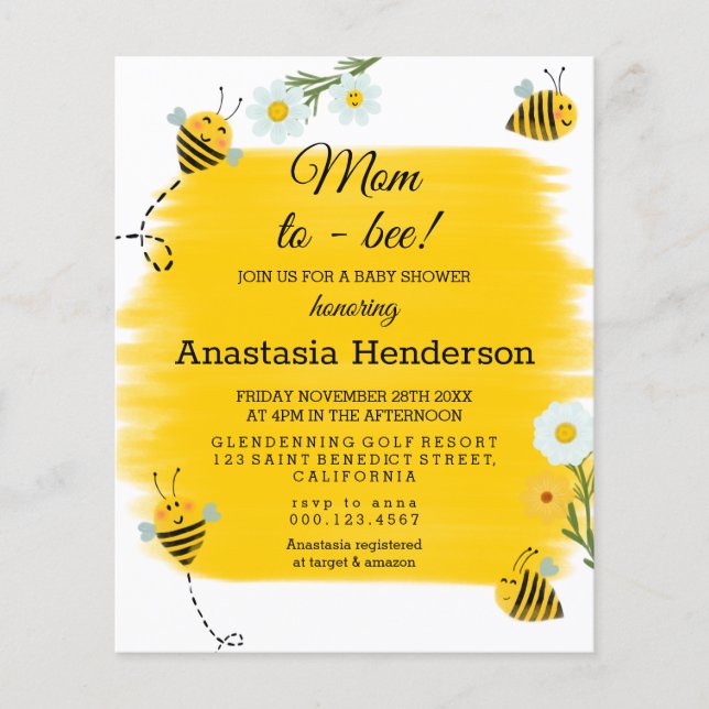 Invitación a ducha de bebé con presupuesto. Flyer (Anverso)