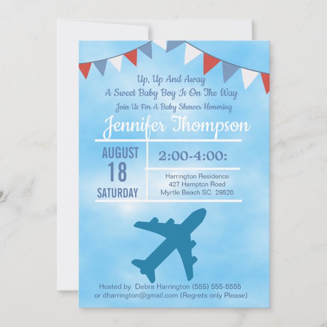 Invitación a ducha de bebé de avión (Anverso)
