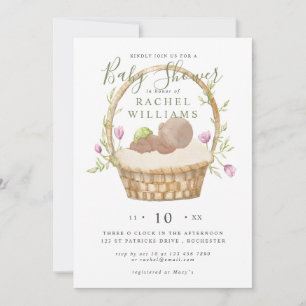 invitación a ducha de bebé de cesta de Pascua