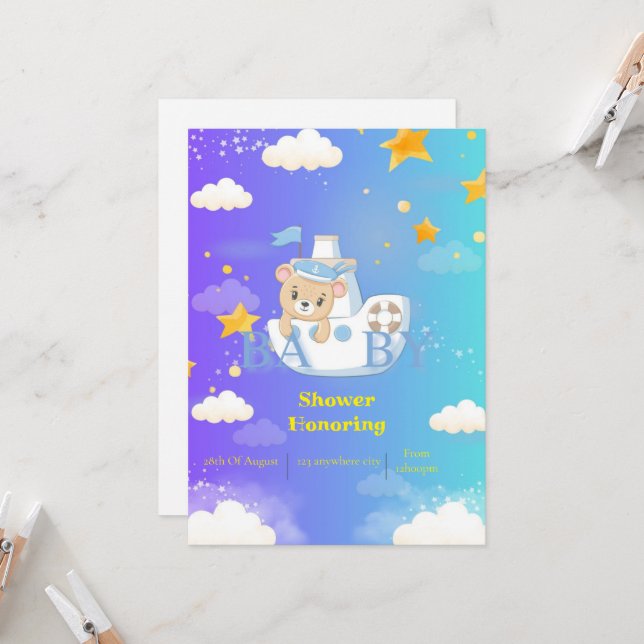invitación a ducha de bebé de oso de peluche (Anverso/Reverso In Situ)